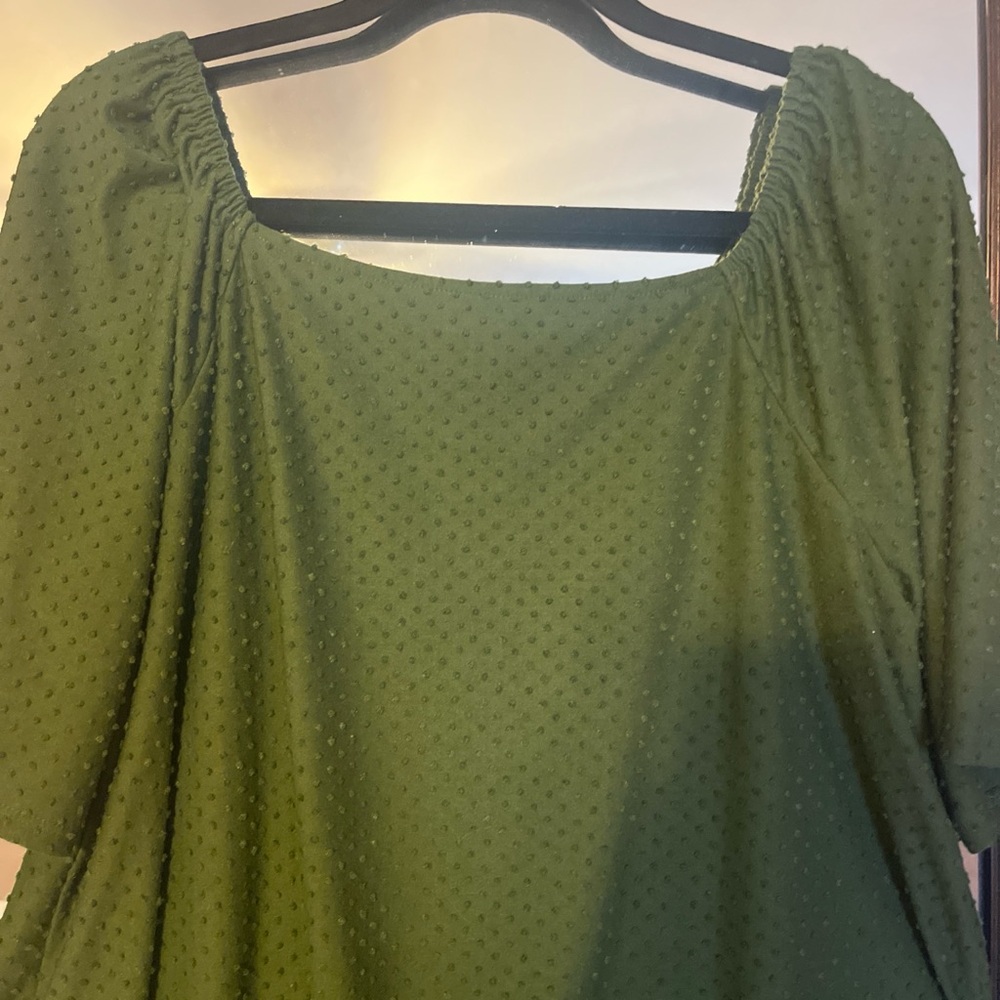 Urban Girl Nites Olive Green Swiss Dot Long Sleeve Top